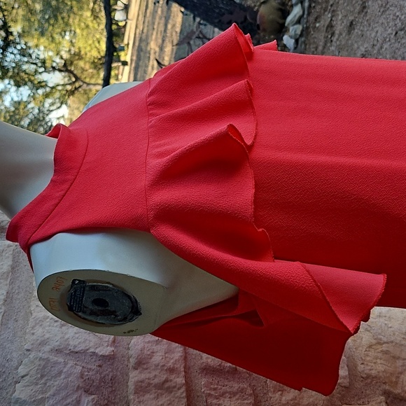 Trina Turk Vibrant Coral Cold Shoulder Ruffle Mini Dress M - Picture 2 of 10